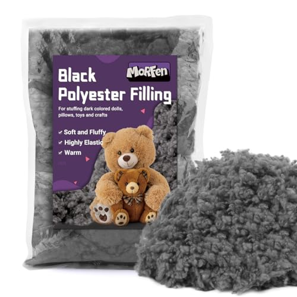 MORFEN 1.76Oz/50g Grey Black Polyfill Stuffing for Animal, Black Fiber Fill, Polyester Stuffing for Stuffed Animals, Heat Polyester Fiber Fill, Premium Polyfill Stuffing for Crochet DIY Crafts