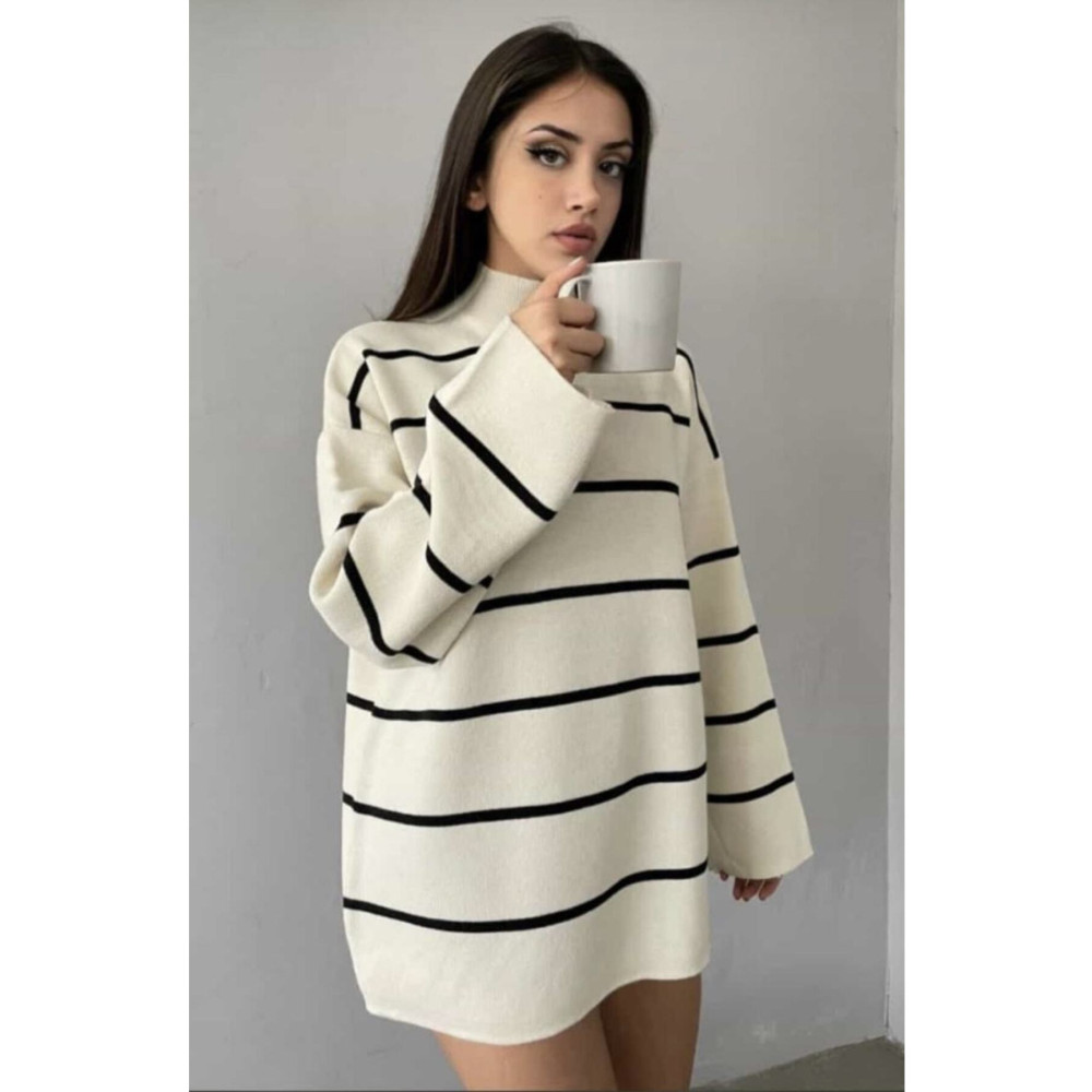 MORGE MOOD Siyah Çizgili Oversize Triko S Beden Bayan Kazak & Süveter & Triko Fiyatı
