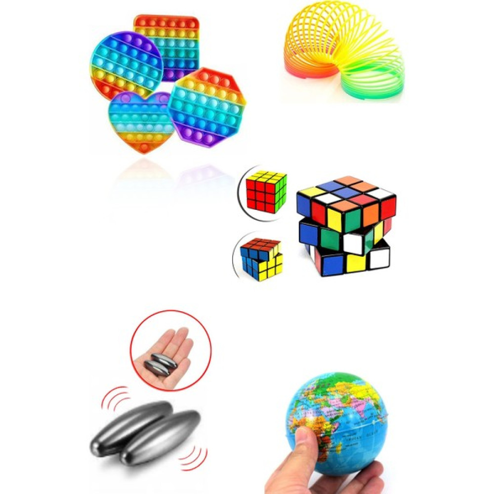 Mori Avm Eğlenceli Eğitici Stres Giderici Oyuncak Seti Popit + Rubik Zeka Küpü + Stres Yayı + Manyetik Mıknatıs + Dünya Stres Topu - Mavi Eğitici Oyuncak Fiyatı