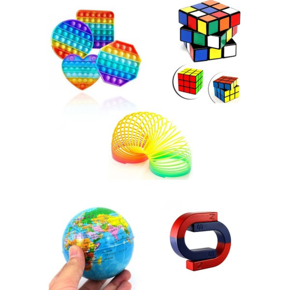 Mori Avm Eğlenceli Eğitici Stres Giderici Oyuncak Seti Popit + Rubik Zeka Küpü + Stres Yayı + U Mıknatıs + Dünya Stres Topu - Renkli Eğitici Oyuncak Fiyatı
