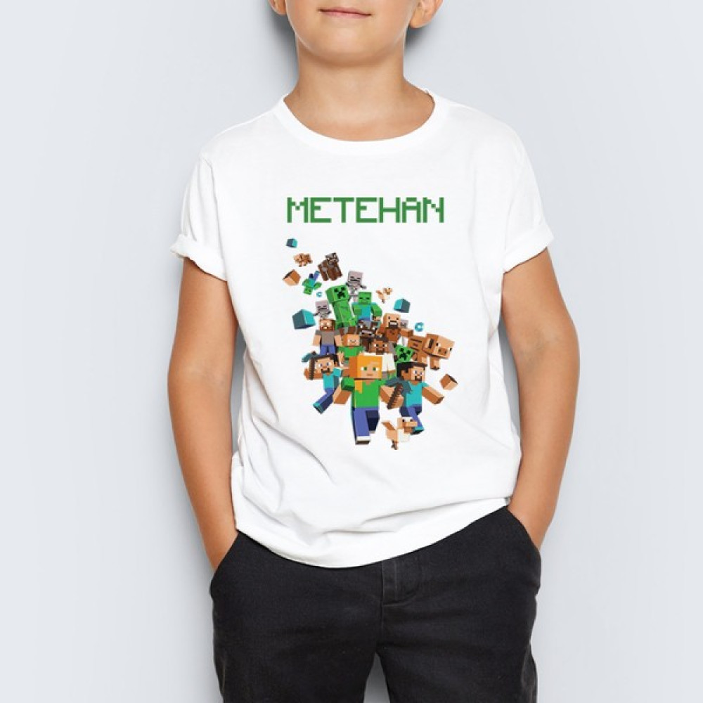 Morinna Isme Özel Minecraft Baskılı Çocuk Tişört T-Shirt Mr-02 Erkek Çocuk T-shirt Fiyatı
