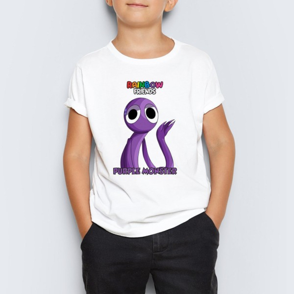 Morinna Rainbow Friends Purple Monster Baskılı Unisex Çocuk Tişört T-Shirt Mr-11 Erkek Çocuk T-shirt Fiyatı