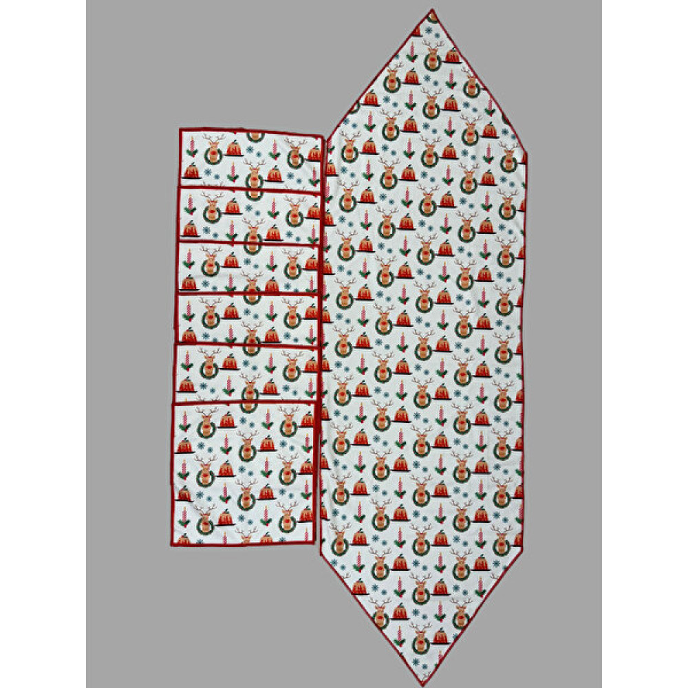 Moris Home Yeniyıl Desenli Runner 45X145 ve 30X30 6 Adet Peçete - 130 x 170 cm - Bej - Kırmızı Battaniye Fiyatı