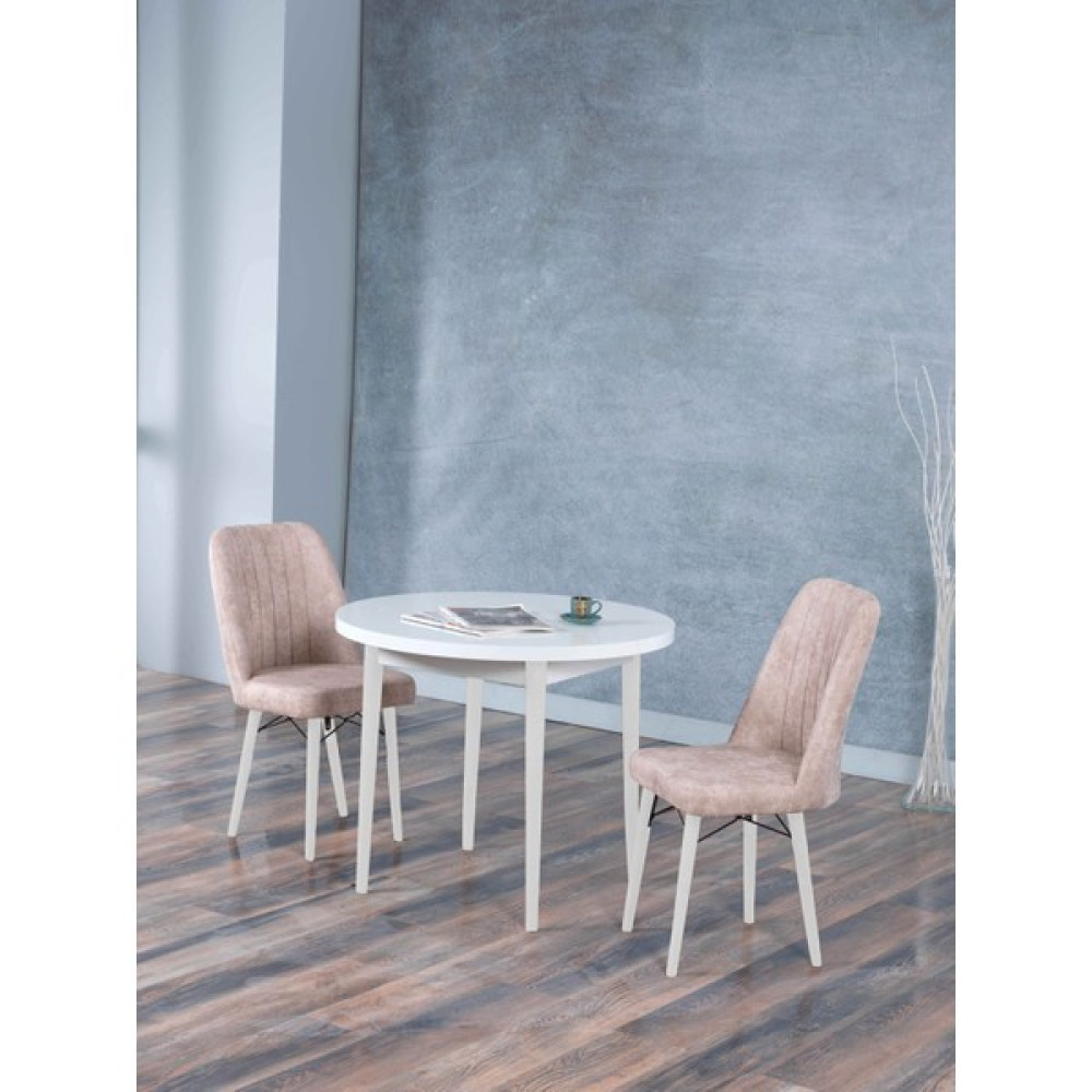 Morkese 90 x 90 cm Jackson Beyaz Yuvarlak Mutfak Masası Takımı Yemek Balkon Kafe Restorant Bahçe Takımı 2 Sandalyeli - Cappuccino Masa - Sandalye Seti / Takımı Fiyatı