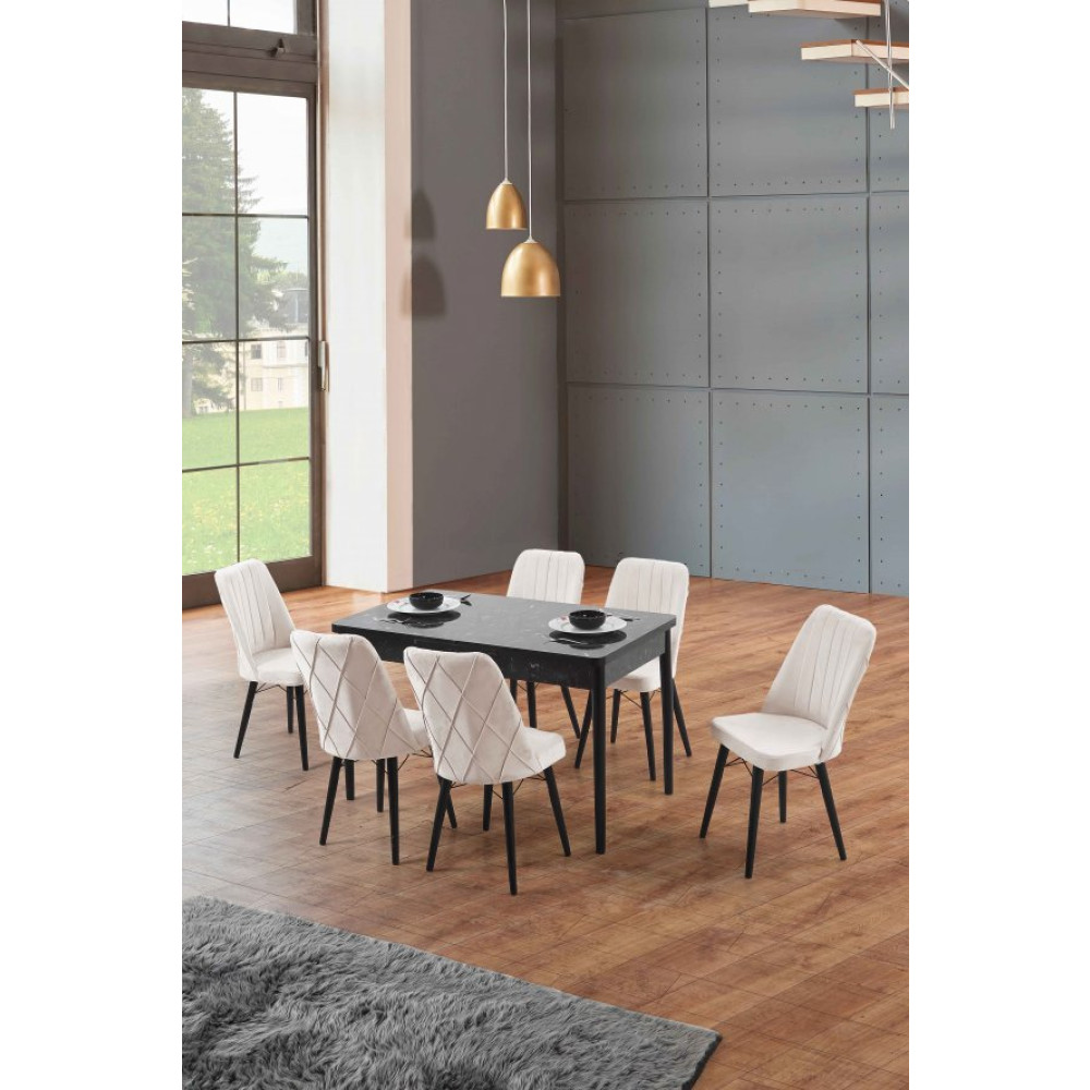 Morkese Home Consept Cora Siyah 80X130 Acilabilir 6 Sandalye Silinebilir Kumas Mutfak Masasi Takimi Yemek Masasi Takimi Mutfak Dolabı / Mobilyası Fiyatı
