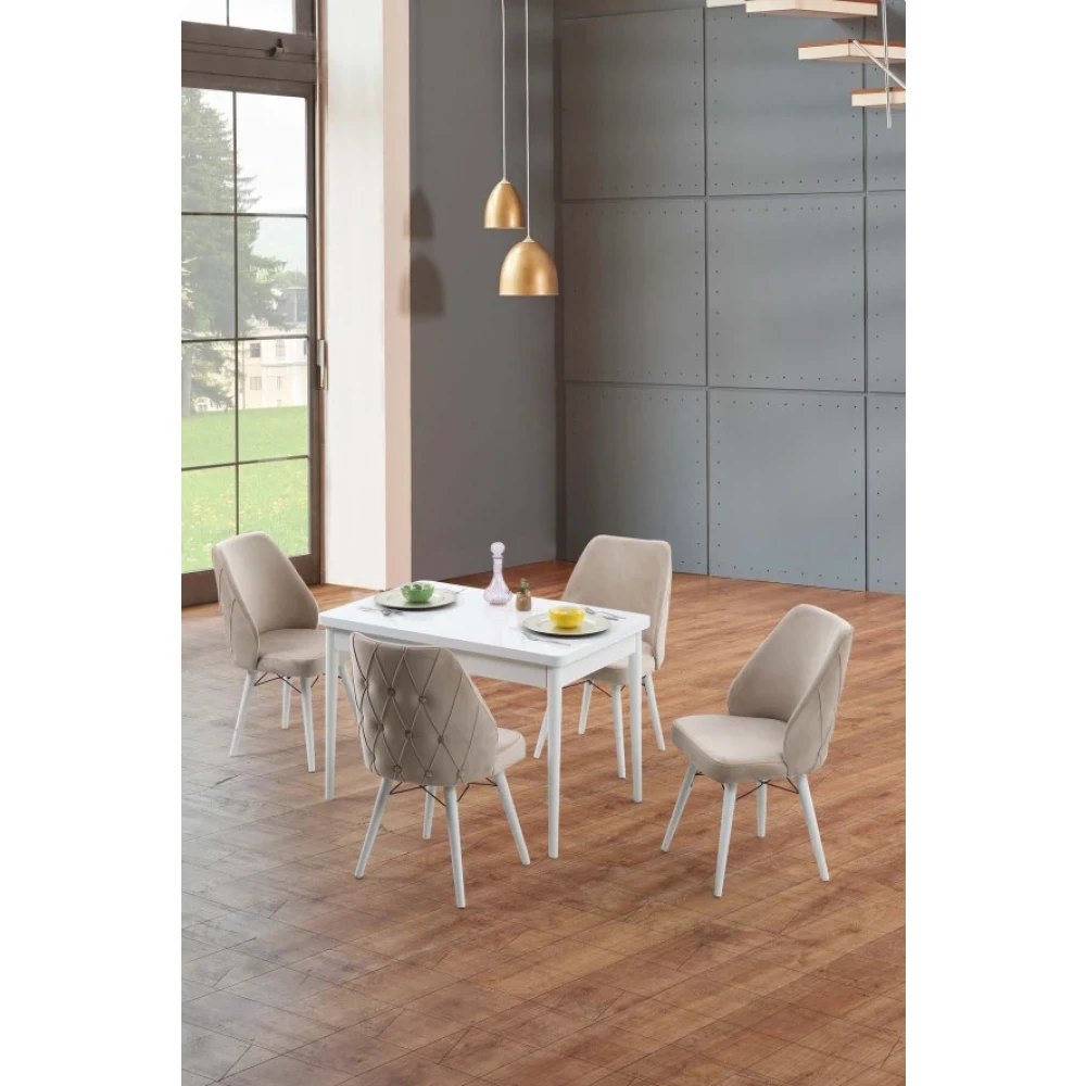 Morkese Home Consept Fix Serisi Beyaz 70X110 Sabit Mutfak Masasi 1.Sinif Babyface Silinebilir Kumas 4 Lux Sandalye Mutfak Dolabı / Mobilyası Fiyatı