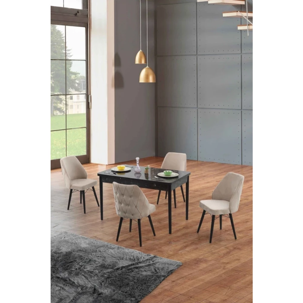 Morkese Home Consept Lenora Siyah 1.Sinif Babyface Silinebilir Kumas 4 Sandalye 80X130 Acilabilir Mutfak Masa Takimi Mutfak Dolabı / Mobilyası Fiyatı
