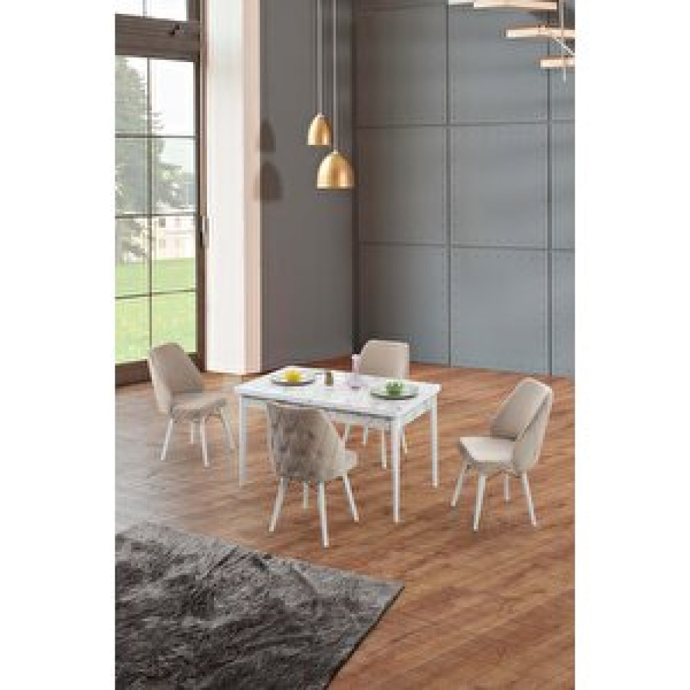 Morkese Home Consept Mila Beyaz Mermer 80x130 Açılabilir 4 Kişilik 1.sınıf Babyface Kumaş Lüx Mutfak Masası Takımı Açık Cappuccino Yemek & Mutfak Masası Fiyatı