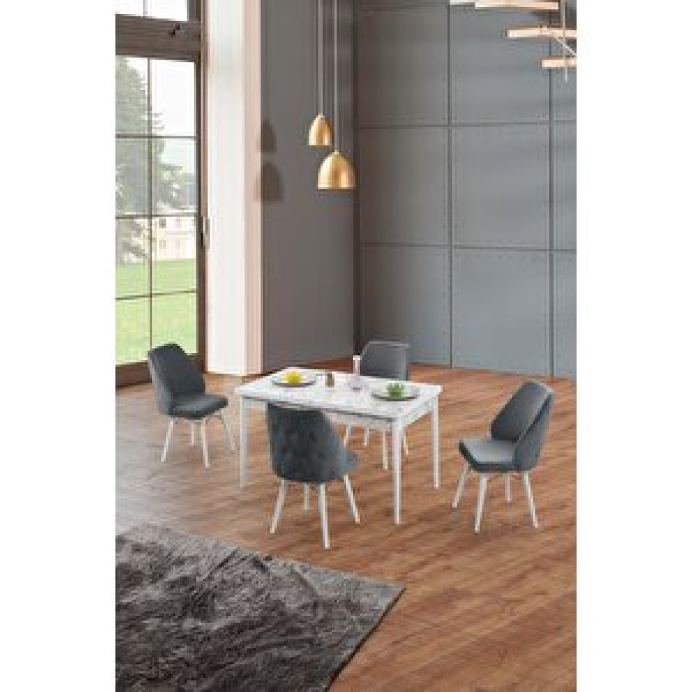 Morkese Home Consept Mila Beyaz Mermer 80x130 Açılabilir 4 Kişilik 1.sınıf Babyface Kumaş Lüx Mutfak Masası Takımı Antrasit Yemek & Mutfak Masası Fiyatı