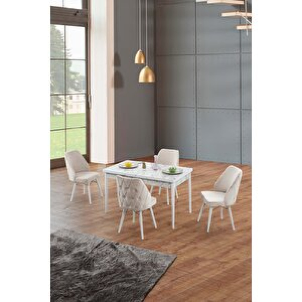 Morkese Home Consept Mila Beyaz Mermer 80x130 Açılabilir 4 Kişilik 1.sınıf Babyface Kumaş Lüx Mutfak Masası Takımı Krem Yemek & Mutfak Masası Fiyatı