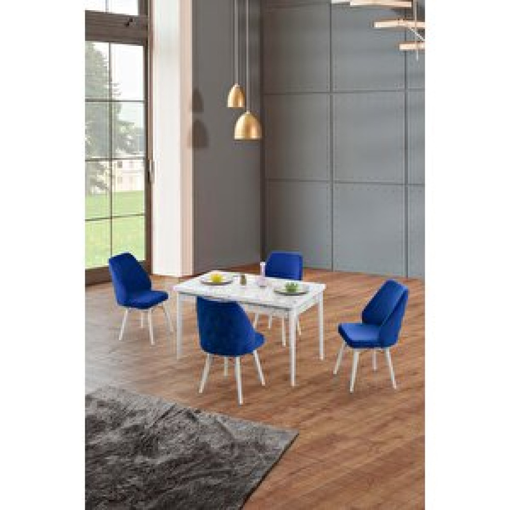 Morkese Home Consept Mila Beyaz Mermer 80x130 Açılabilir 4 Kişilik 1.sınıf Babyface Kumaş Lüx Mutfak Masası Takımı Lacivert Yemek & Mutfak Masası Fiyatı