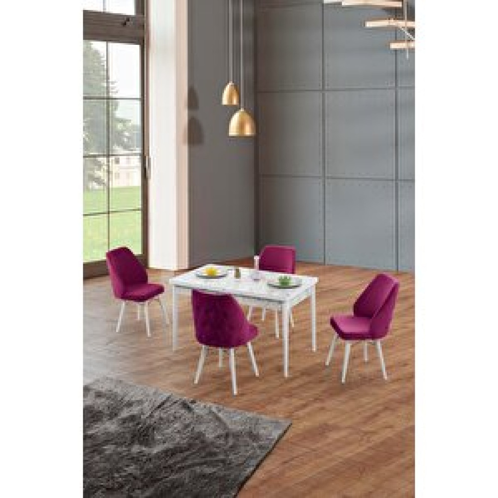 Morkese Home Consept Mila Beyaz Mermer 80x130 Açılabilir 4 Kişilik 1.sınıf Babyface Kumaş Lüx Mutfak Masası Takımı Mor Yemek & Mutfak Masası Fiyatı