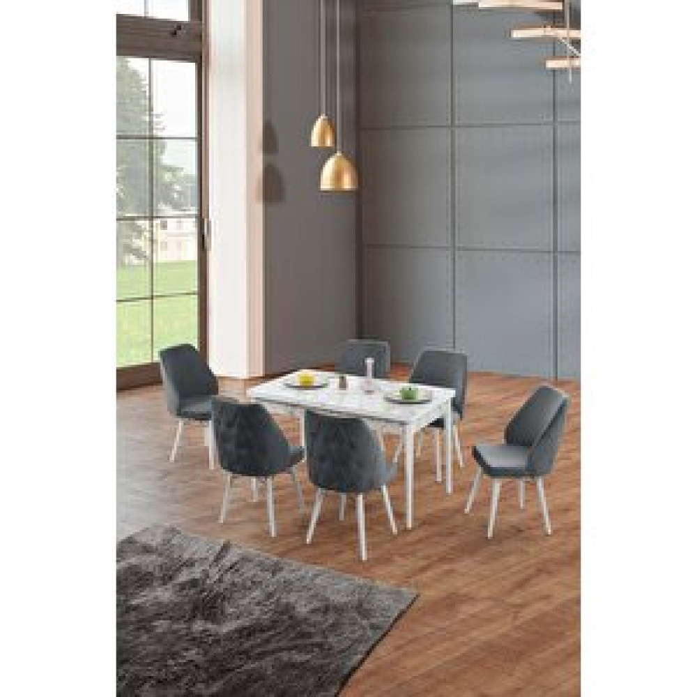 Morkese Home Consept Mila Serisi Beyaz Mermer 80x130 Açılabilir 6 Kişilik 1.sınıf Babyface Kumaş Lüx Mutfak Masası Takımı Antrasit Yemek & Mutfak Masası Fiyatı