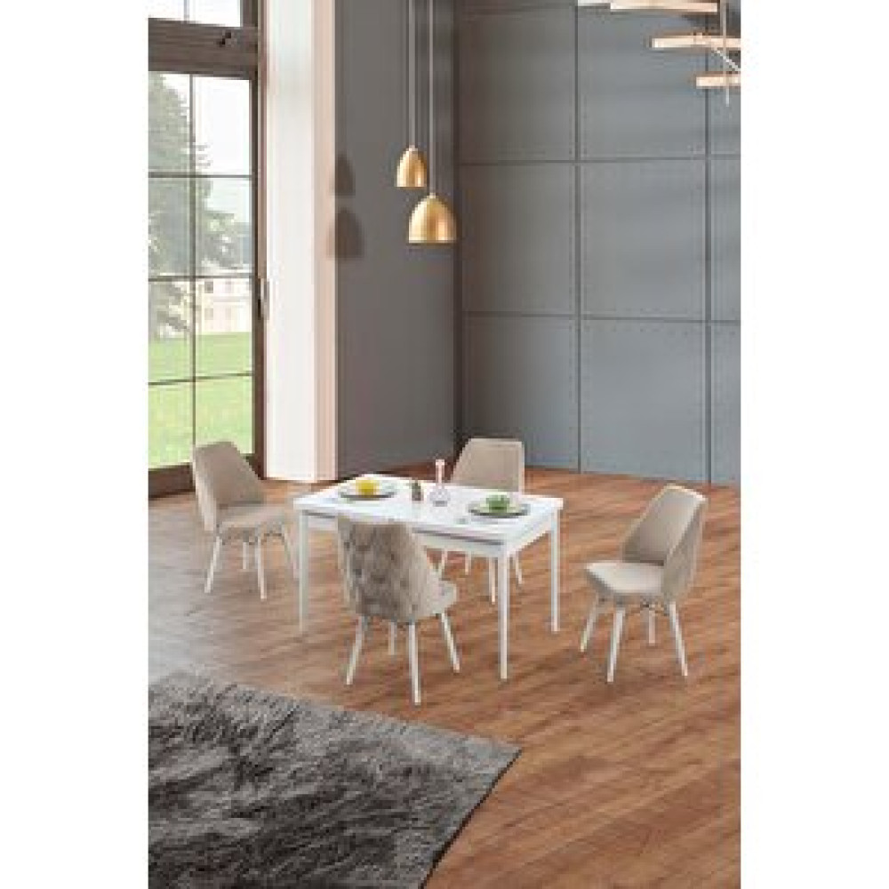 Morkese Home Consept Milayd Beyaz 80x130 Açılabilir 4 Kişilik 1.sınıf Babyface Kumaş Lüx Mutfak Masası Takımı Açık Cappuccino Yemek & Mutfak Masası Fiyatı