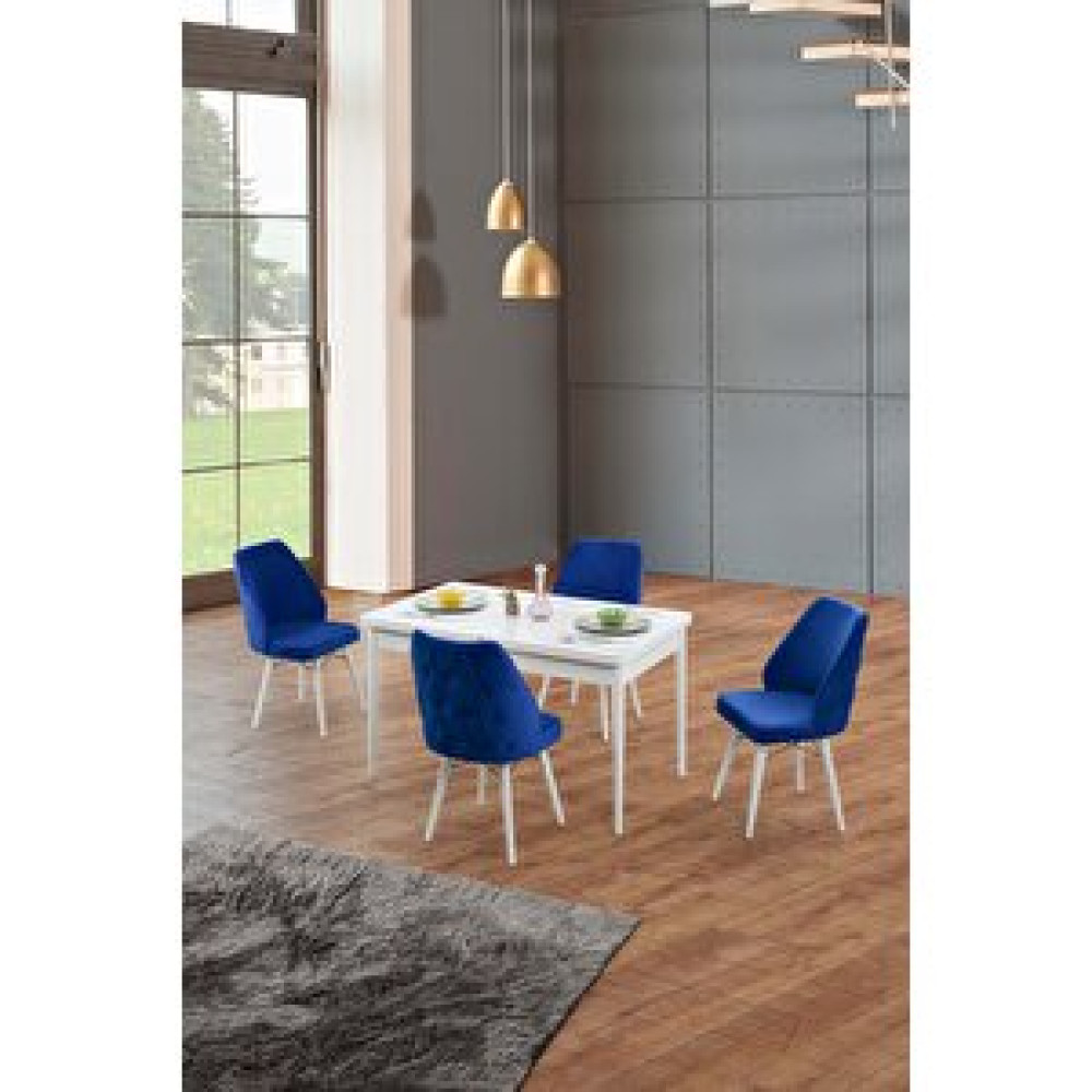 Morkese Home Consept Milayd Beyaz 80x130 Açılabilir 4 Kişilik 1.sınıf Babyface Kumaş Lüx Mutfak Masası Takımı Lacivert Yemek & Mutfak Masası Fiyatı