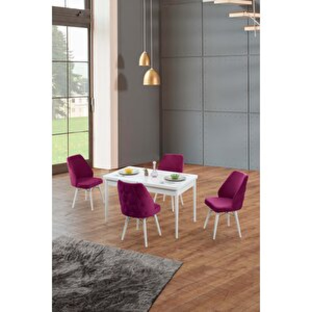 Morkese Home Consept Milayd Beyaz 80x130 Açılabilir 4 Kişilik 1.sınıf Babyface Kumaş Lüx Mutfak Masası Takımı Mor Yemek & Mutfak Masası Fiyatı
