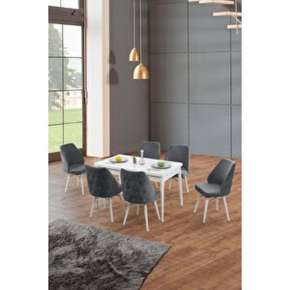 Morkese Home Consept Milayd Beyaz 80x130 Açılabilir 6 Kişilik 1.sınıf Babyface Kumaş Lüx Mutfak Masası Takımı Antrasit Yemek & Mutfak Masası Fiyatı