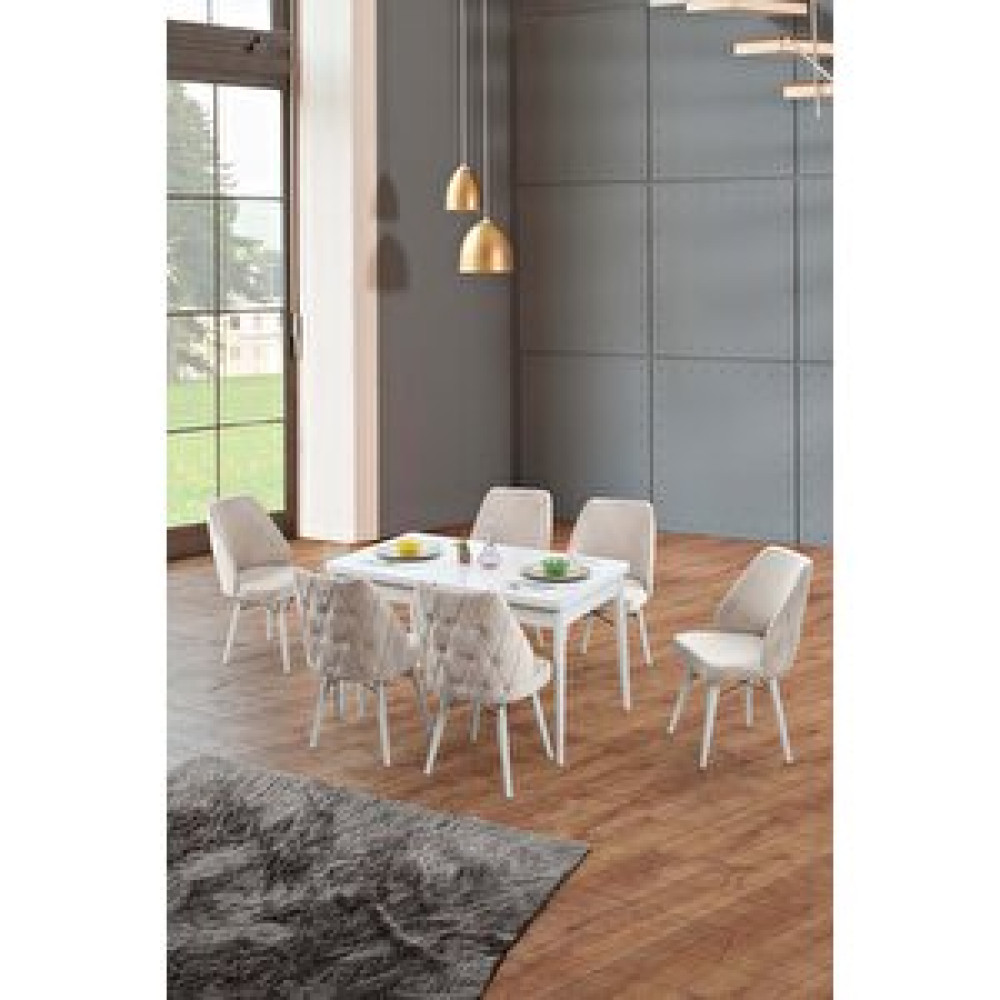 Morkese Home Consept Milayd Beyaz 80x130 Açılabilir 6 Kişilik 1.sınıf Babyface Kumaş Lüx Mutfak Masası Takımı Krem Yemek & Mutfak Masası Fiyatı