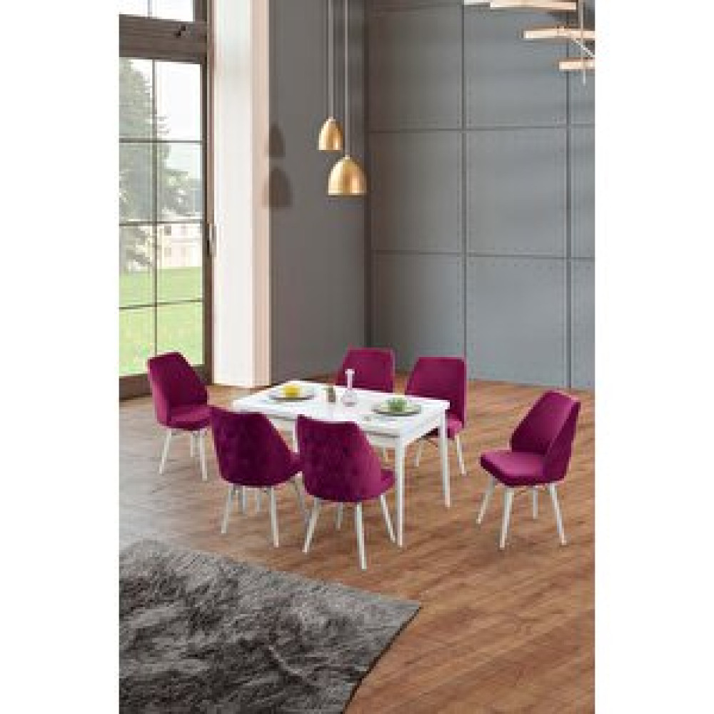 Morkese Home Consept Milayd Beyaz 80x130 Açılabilir 6 Kişilik 1.sınıf Babyface Kumaş Lüx Mutfak Masası Takımı Mürdüm Yemek & Mutfak Masası Fiyatı