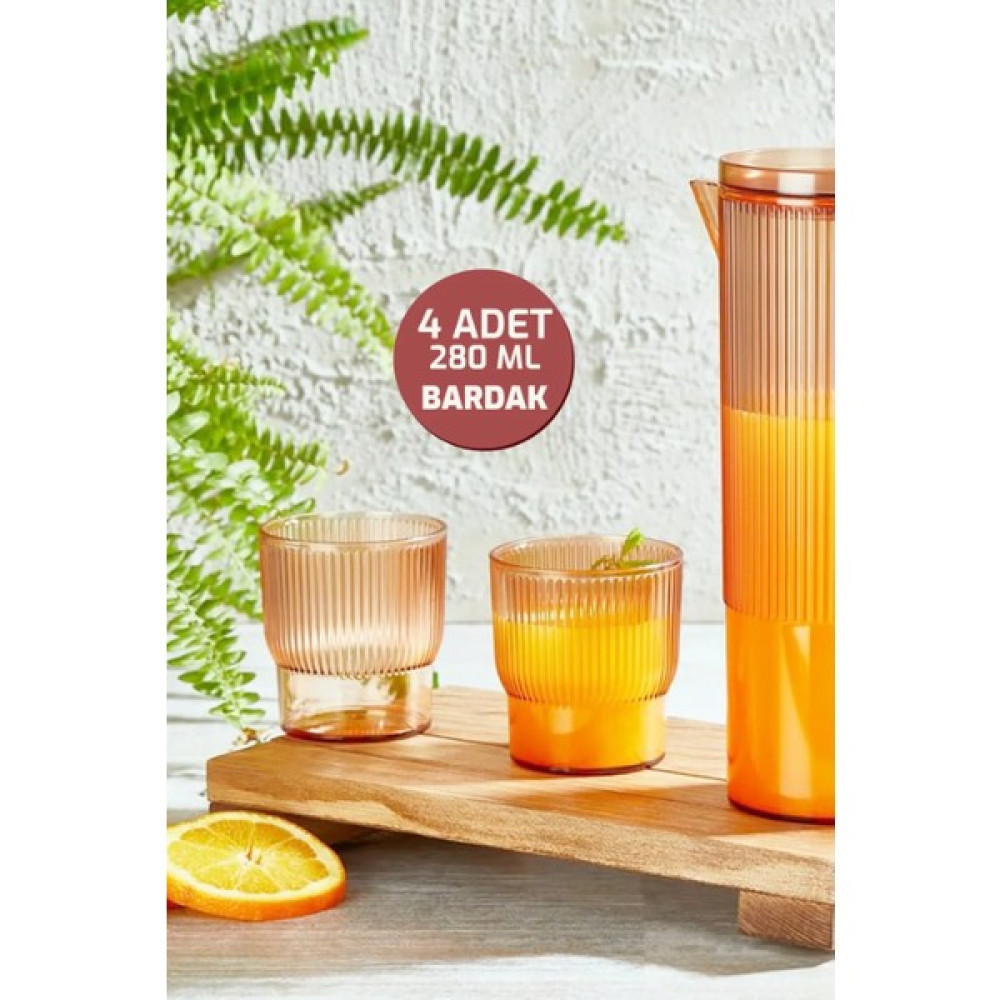 Morlimon 5'li Silikon Kapaklı Sürahi Seti Yüksek Kalite Akrilik 1,2 Lt-Piknik Seti - Amber - 1,2 L Sürahi Fiyatı