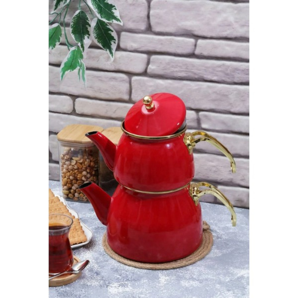 Morlimon Thor Emaye Çaydanlık Takımı 3.1 Lt - Kırmızı Çay / Çaydanlık Setleri Fiyatı
