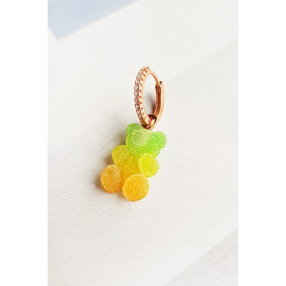 MorMajor Silver Tekli Ithal Yeşil Sarı Şekerli Jelibon Gümüş Küpe Gümüş Küpe Fiyatı