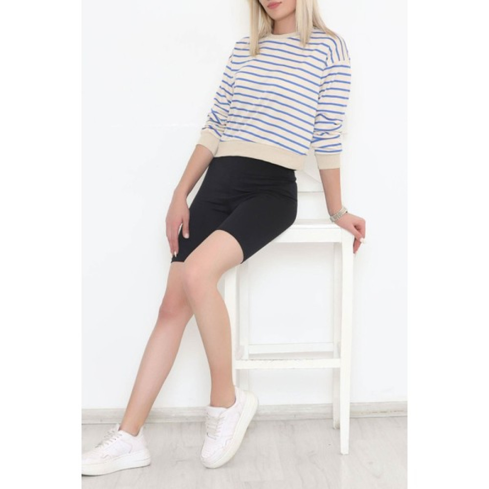 Morn Line Çizgili Crop Sweat Bejsaks - 11815.1567. Bayan Sweatshirt Fiyatı