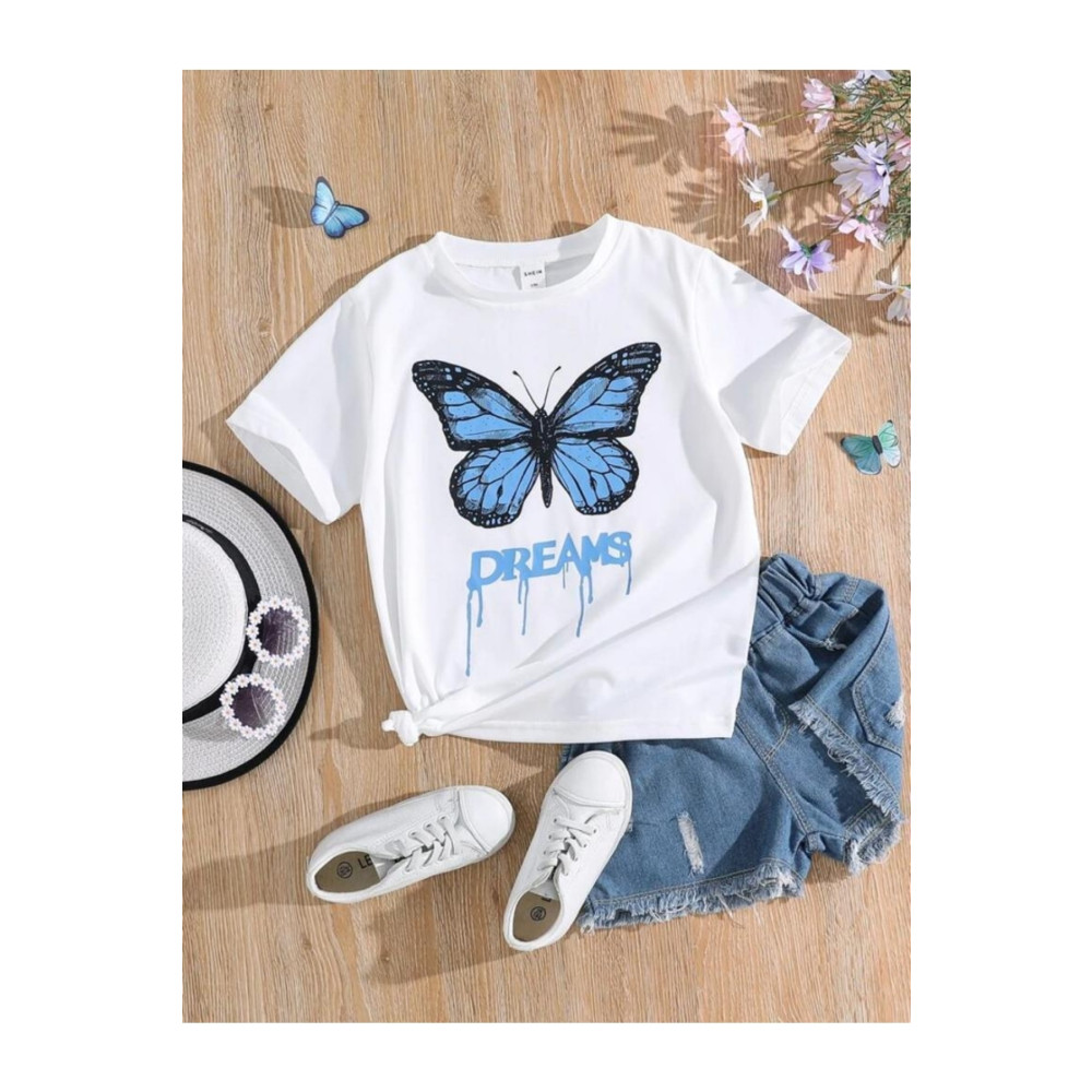 MORNİNG KİDS Beyaz Dreams Butterfly Baskılı Çocuk Tshirt 13-14 Yaş Beden Bayan T-shirt Fiyatı