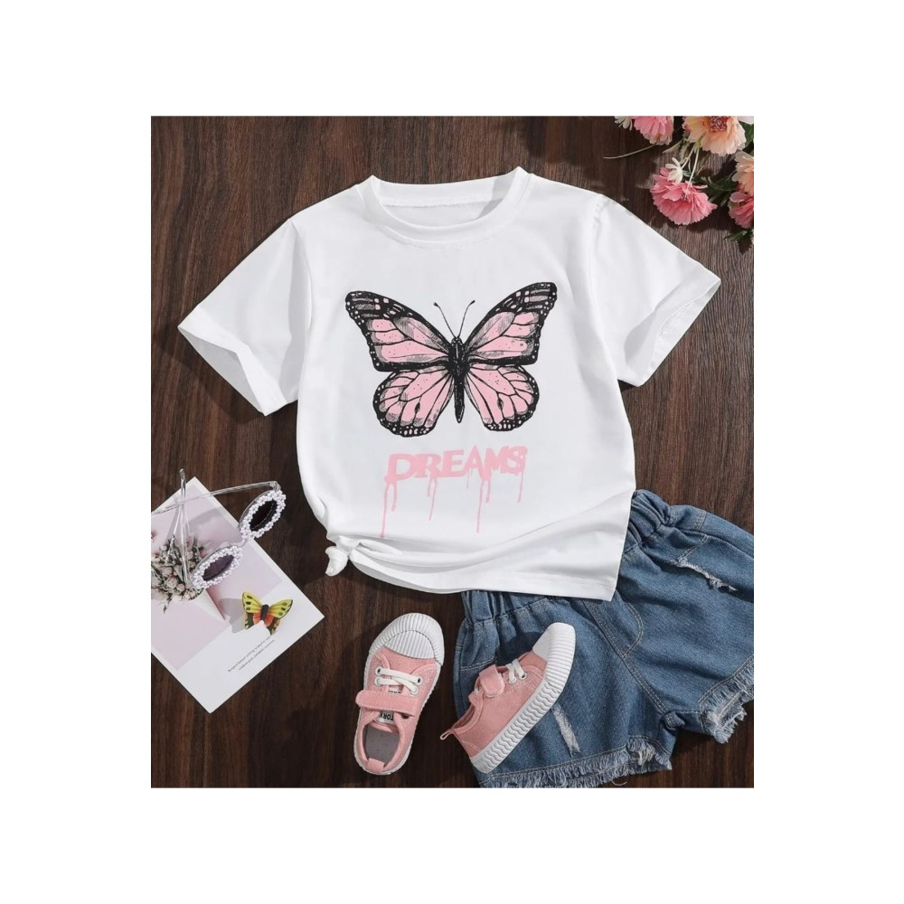 MORNİNG KİDS Beyaz Pembe Dreams Butterfly Baskılı Çocuk Tshirt 11-12 Yaş Beden Bayan T-shirt Fiyatı