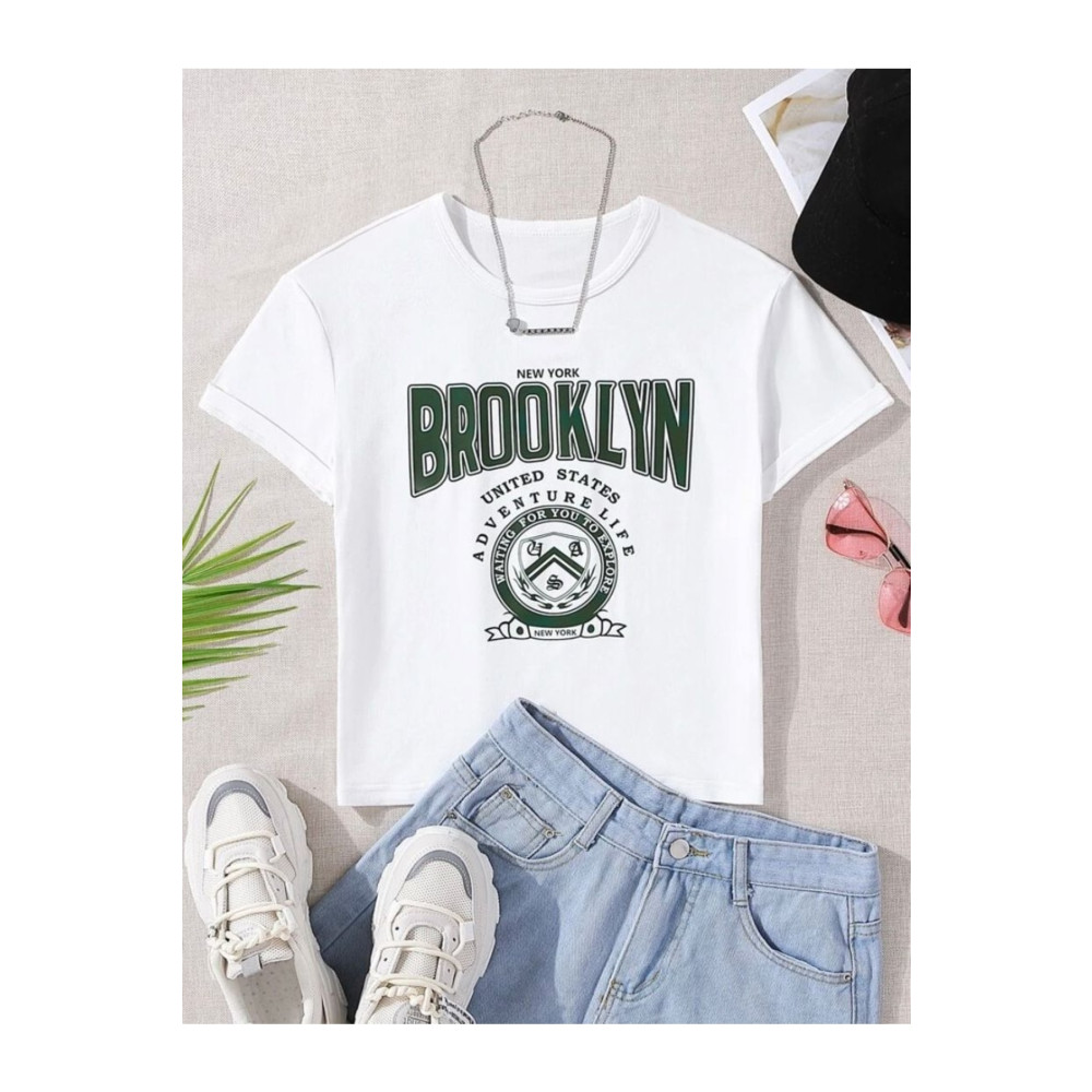 MORNİNG KİDS Beyaz Yeşil Brooklyn Baskılı Çocuk Tshirt 5-6 Yaş Beden Bayan T-shirt Fiyatı