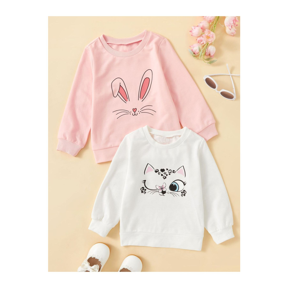 MORNİNG KİDS Çocuk Baskılı Pembe-Beyaz 2li Paket Bisiklet Yaka Sweatshirt 3-4 Yaş Beden Bayan Sweatshirt Fiyatı