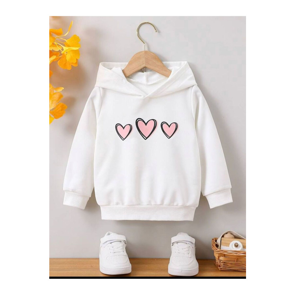 MORNİNG KİDS Çocuk Beyaz Kapşonlu Pembe Kalpler Baskılı Sweatshirt 5-6 Yaş Beden Bayan Sweatshirt Fiyatı