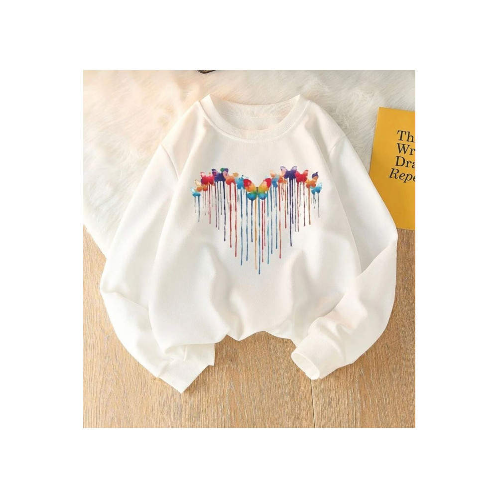 MORNİNG KİDS Kız Çocuk Boya Kelebekler Baskılı Bisiklet Yaka Sweatshirt 9-10 Yaş Beden Bayan Sweatshirt Fiyatı