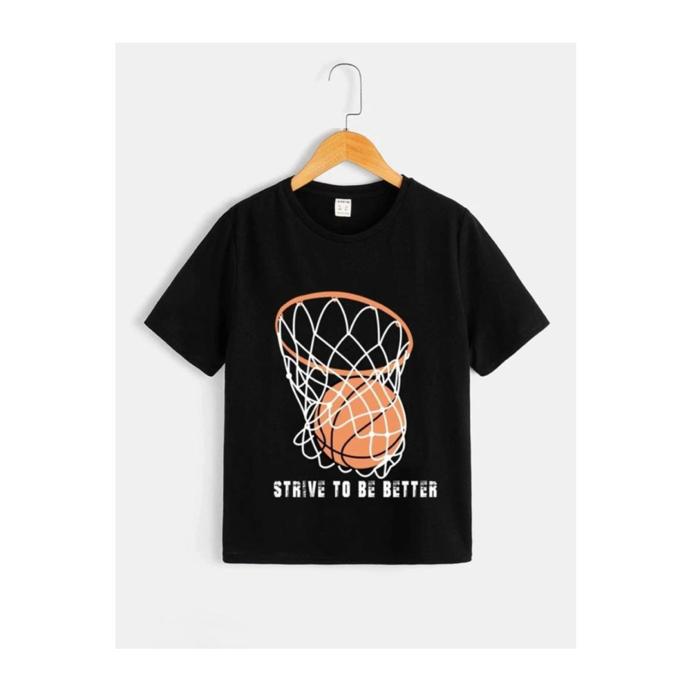 MORNİNG KİDS Siyah Basketbol Pota Baskılı Çocuk Tshirt 11-12 Yaş Beden Bayan T-shirt Fiyatı