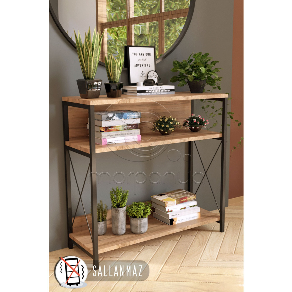 Morpanya Robin Ceviz Metal Dresuar Sehpa Konsol Dekoratif 2 Raflı Diresuar Salon Antre Hol Dresuar 85 Cm Dresuar / Konsol Fiyatı