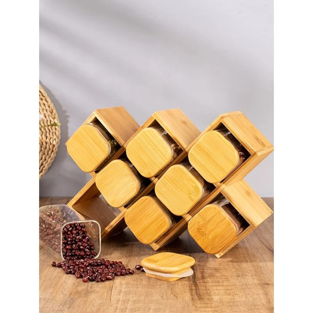 Morponi Bambu Petek Standlı 8 Parça Borosilikat Cam Baharat Seti Kare 250 ml Baharat Setleri & Baharatlıklar Fiyatı