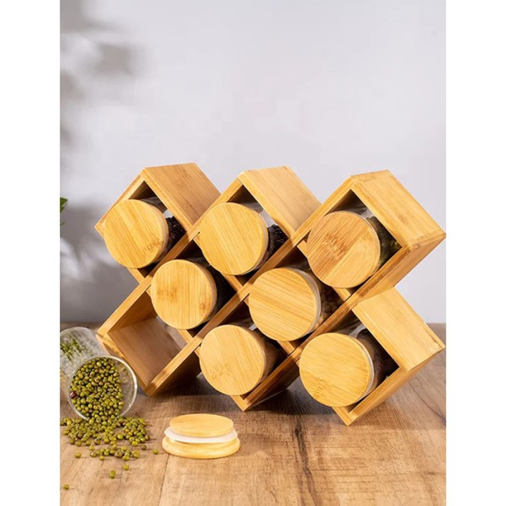 Morponi Bambu Petek Standlı 8 Parça Borosilikat Cam Baharat Seti Yuvarlak 250 ml Baharat Setleri & Baharatlıklar Fiyatı
