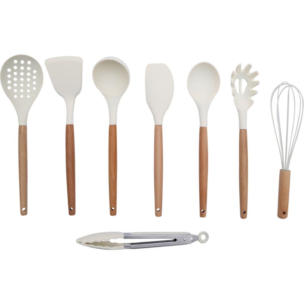 Morponi Beyaz Silikon Bambu Spatula, Kevgir, Kaşık, Kepçe, Fırça, Makarna ve Salata Kaşığı, Maşa 8'li Set Çatal / Kaşık / Bıçak Takımları Fiyatı