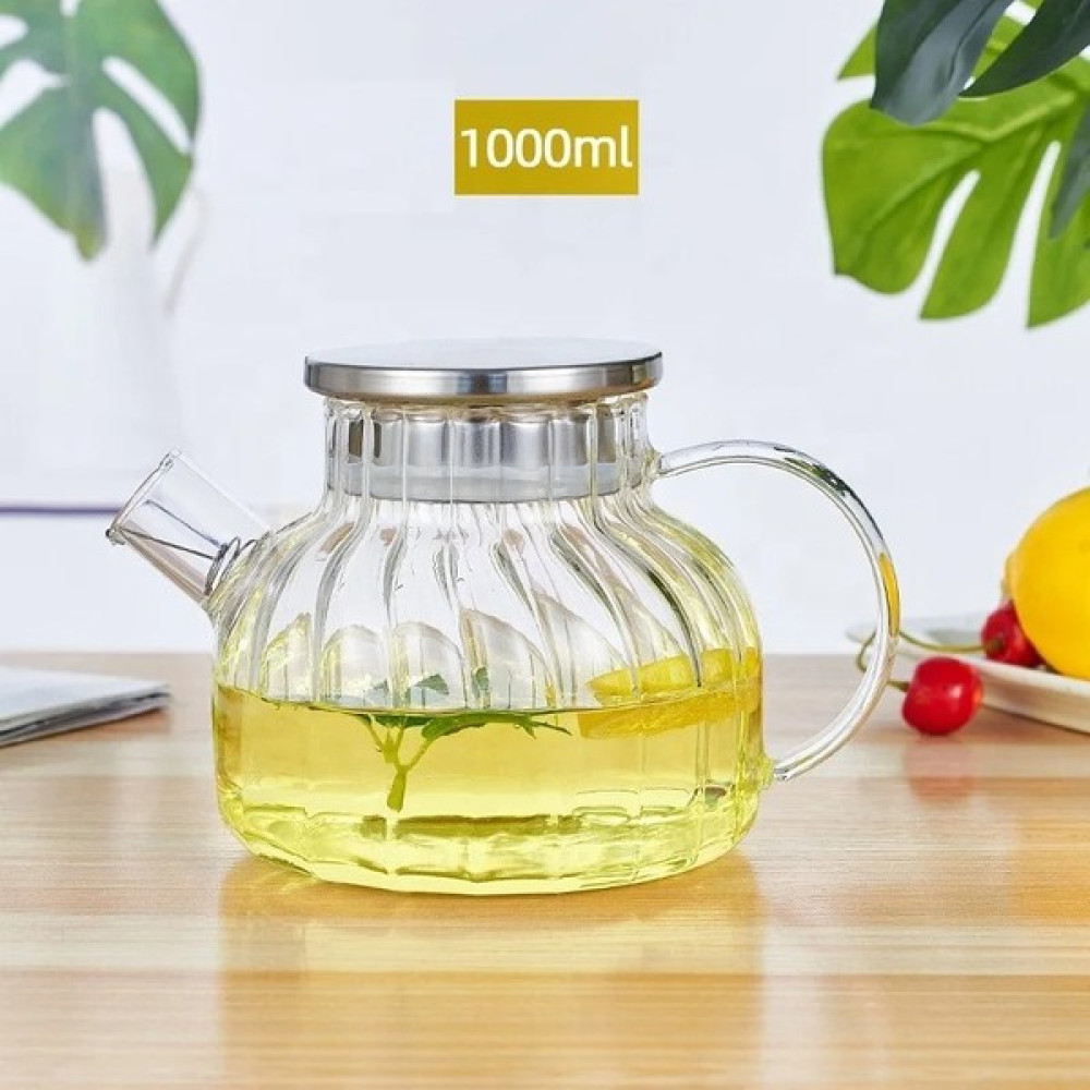 Morponi Metal Kapaklı Borosilikat Cam Dilimli Demlik ve Sürahi 1000 ml Çay / Çaydanlık Setleri Fiyatı