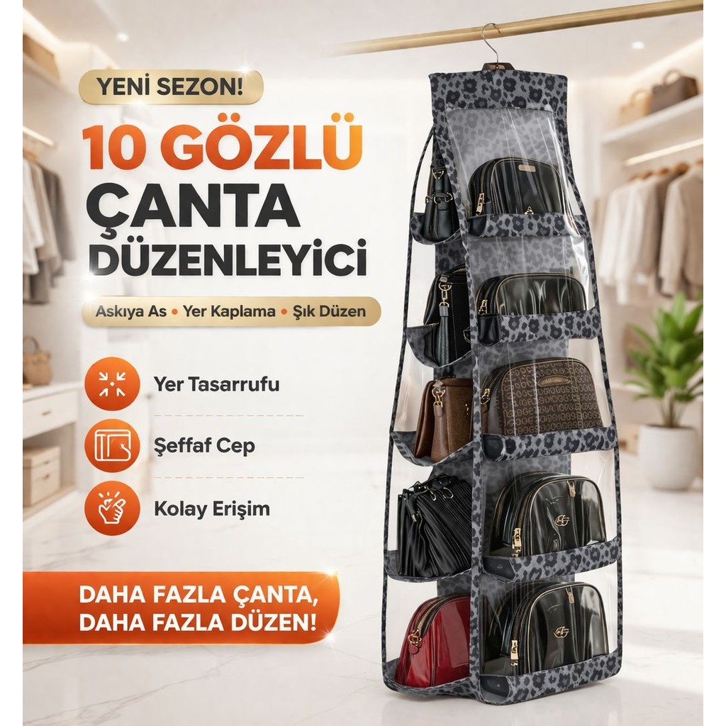 Morport Premium Leoparlı 10 Cepli Dolap Içi Çanta Ayakkabı Düzenleyici Organizer Ayakkabılar ve Çantalar Fiyatı