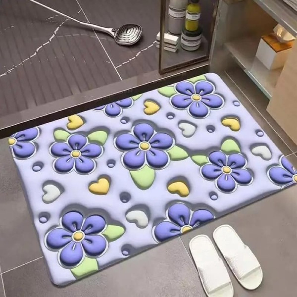 Morport Su Emici Paspas Şık Tasarım Abdest Paspası Kaymaz Taban Diyatom 60X40 cm Kare Paspas - Mor Klozet Takımı Fiyatı