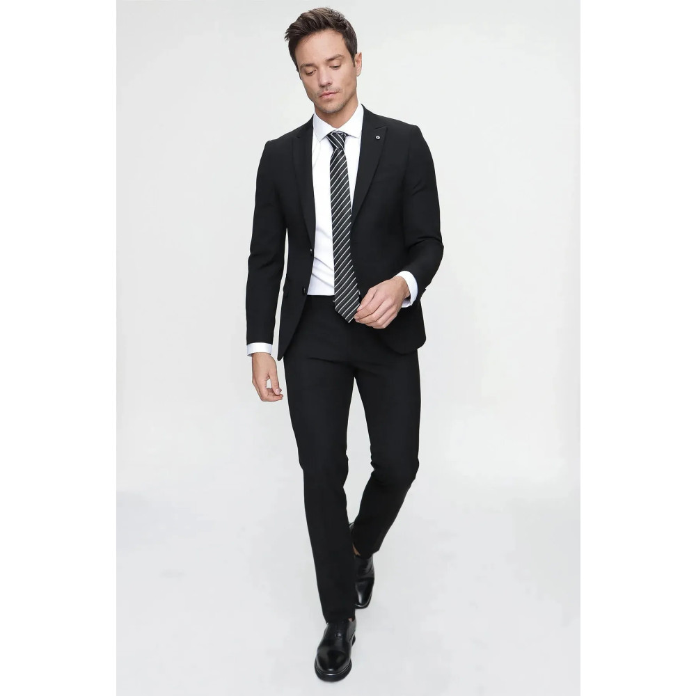 Morven Erkek Siyah Basic Düz Slim Fit Dar Kesim 6 Drop Takım Elbise 44 Beden Erkek Takım Elbise Fiyatı