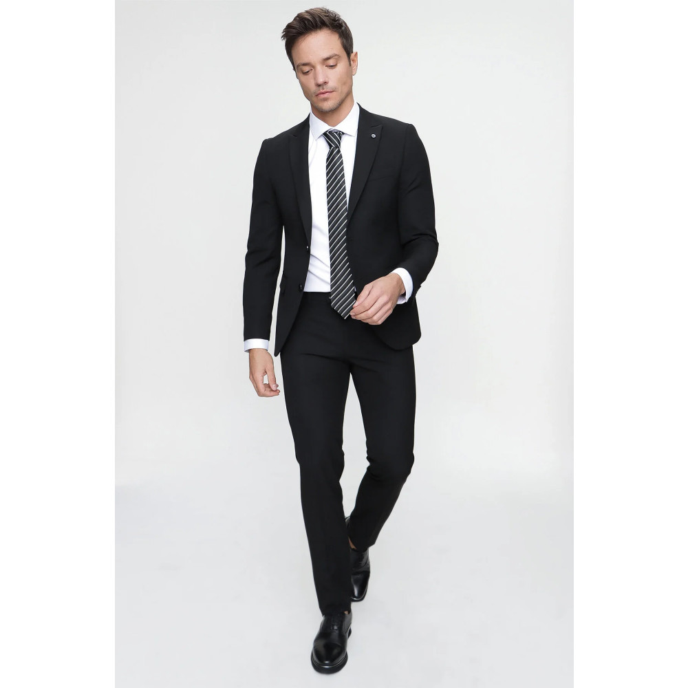 Morven Erkek Siyah Basic Düz Slim Fit Dar Kesim 6 Drop Takım Elbise 58-6 Drop Beden Erkek Takım Elbise Fiyatı