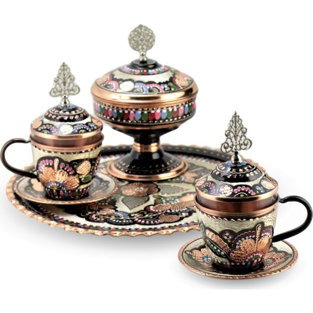 Morya 4 Parçalı Gül Çiçek Bakır Çay ve Nescafe Takımı Fincan / Bardak / Kahve Takımı Fiyatı