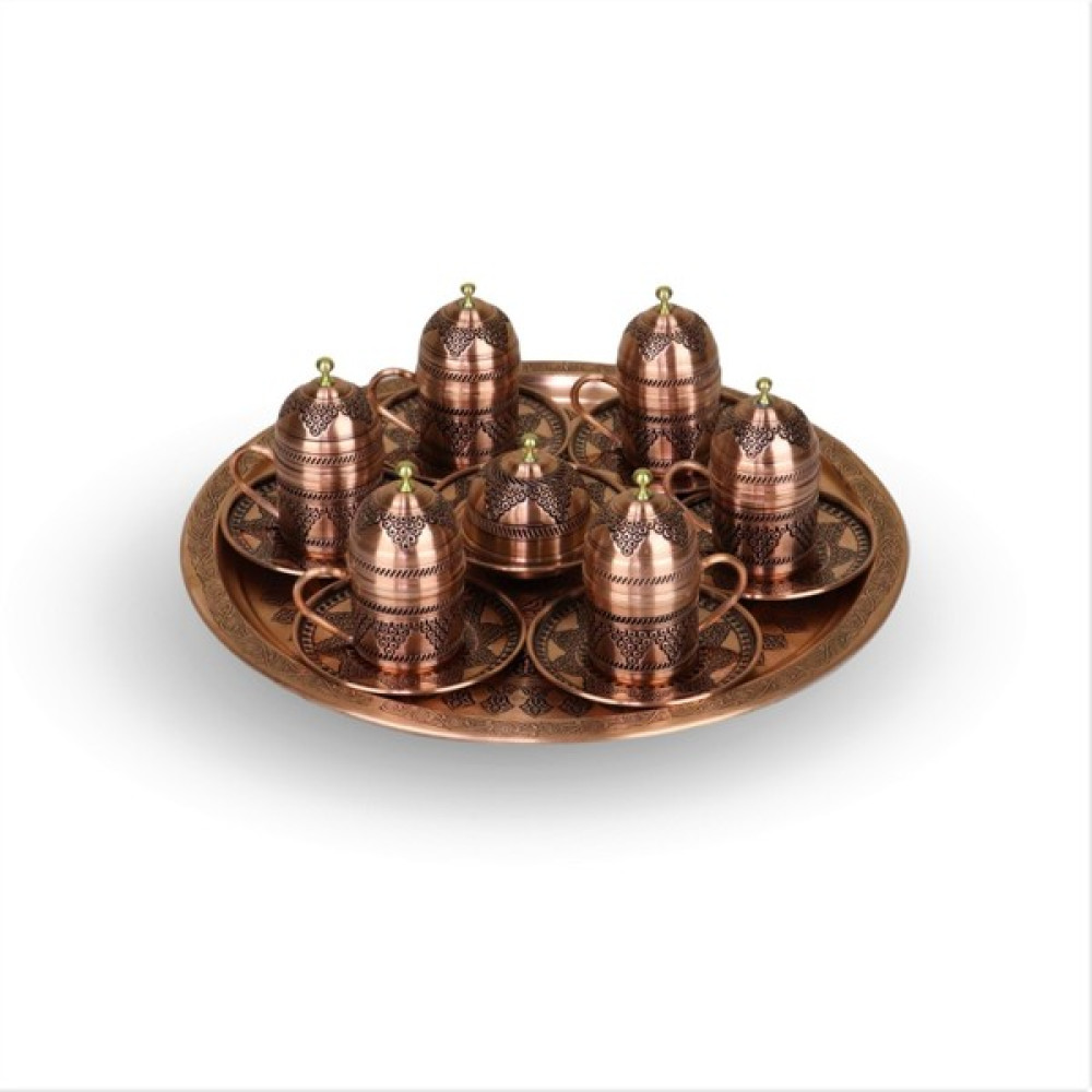 Morya 6 Fincanlı Üzüm İşleme Bakır Kahve Takımı Fincan / Bardak / Kahve Takımı Fiyatı