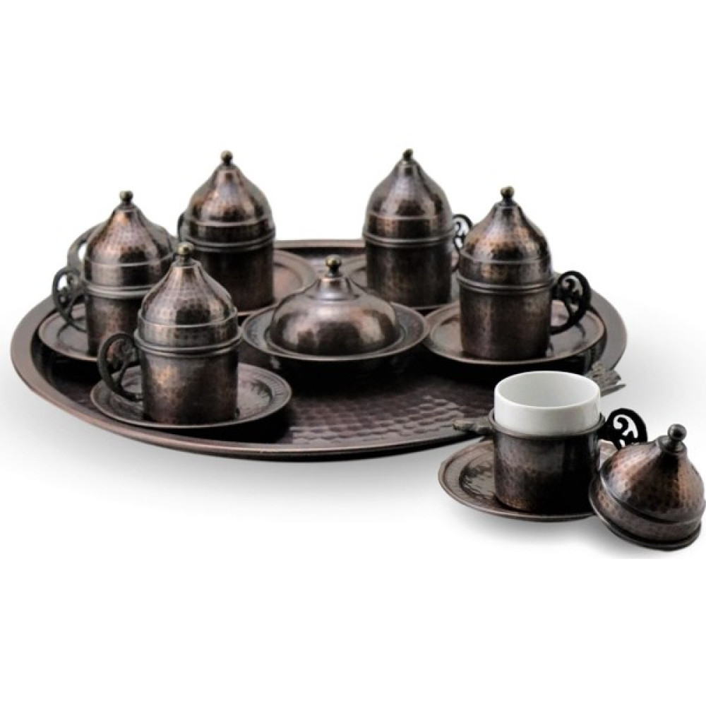 Morya İçi Kalay Kaplamalı Dövme Oksitli Bakır Kahve Takımı Fincan / Bardak / Kahve Takımı Fiyatı