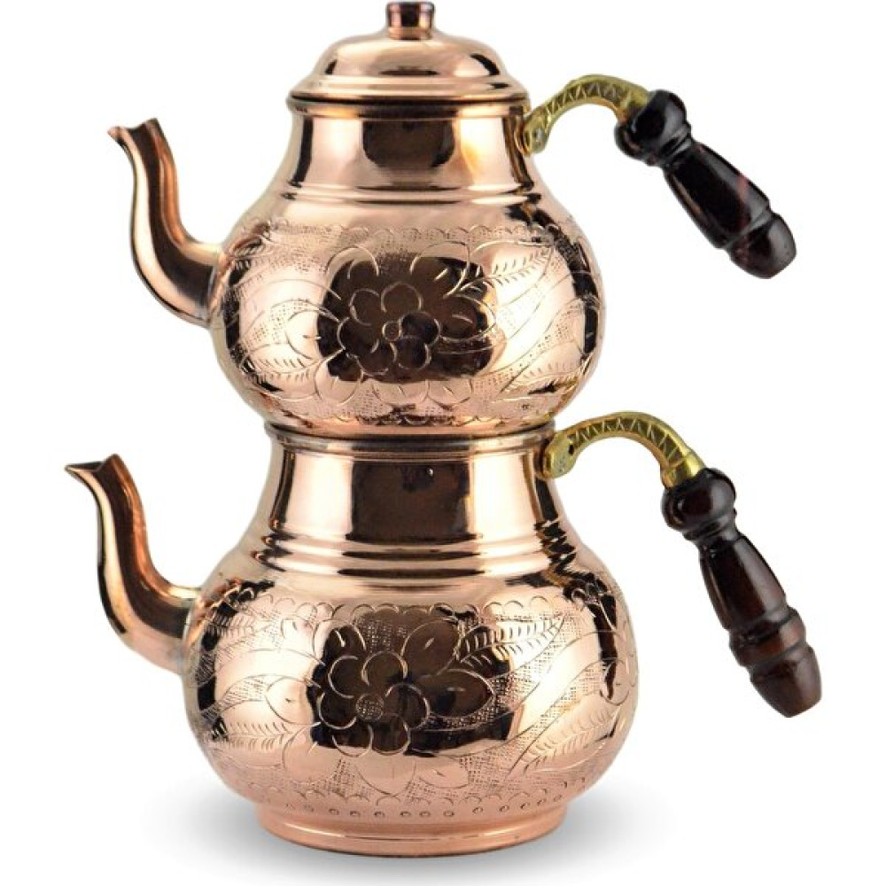 Morya Kalın Kırmızı Bakır İşlemeli Kalay Kaplı Bakır Çaydanlık Çay / Çaydanlık Setleri Fiyatı