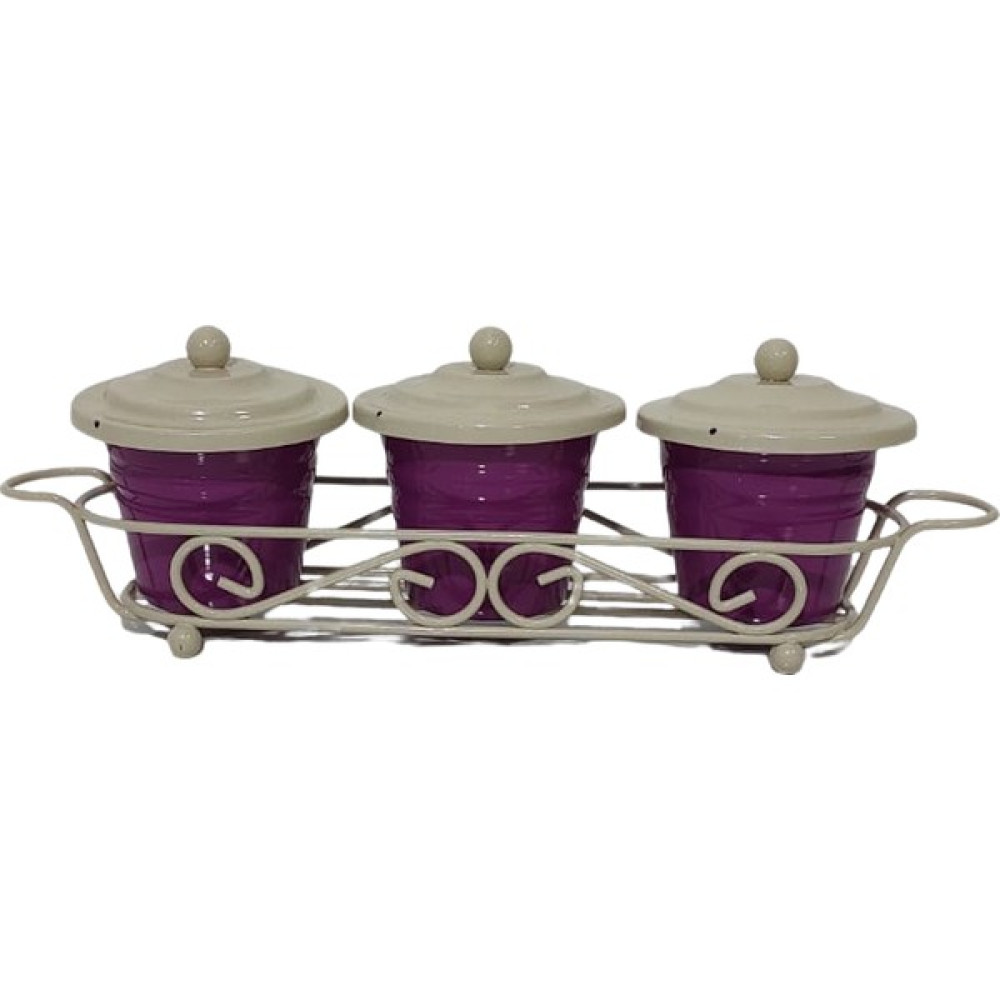 Morza Home 3'lü Kapaklı Metal Baharatlık - Mor - 200 ml Baharat Setleri & Baharatlıklar Fiyatı