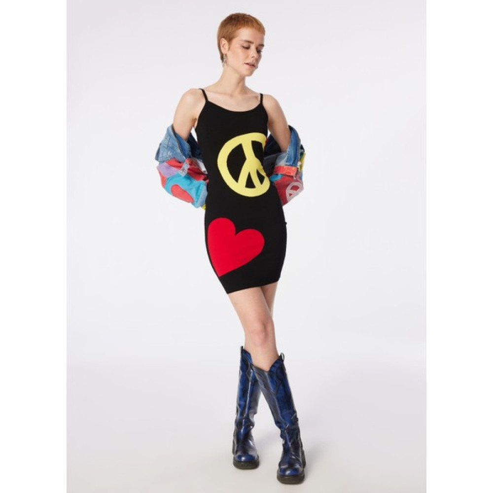 Moschino Jeans Yuvarlak Yaka Baskılı Siyah Kısa Kadın Elbise 241K1J0482 Elbise Fiyatı