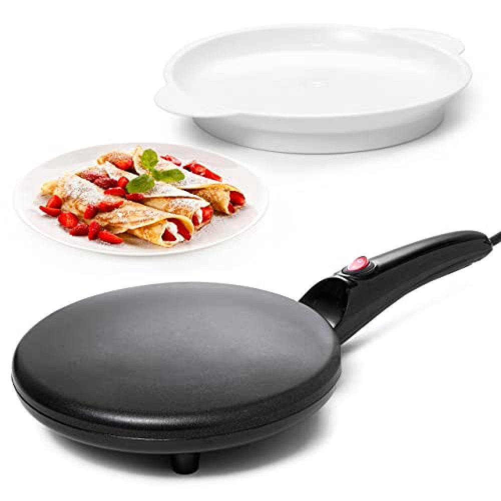 Moss & Stone Electric Crepe Maker With Auto Power Off, 8 Inch Portable Crepe Maker & Non-Stick Dipping Plate, On/Off Switch, Nonstick Coating & Automatic Temperature Control, Pan Apo